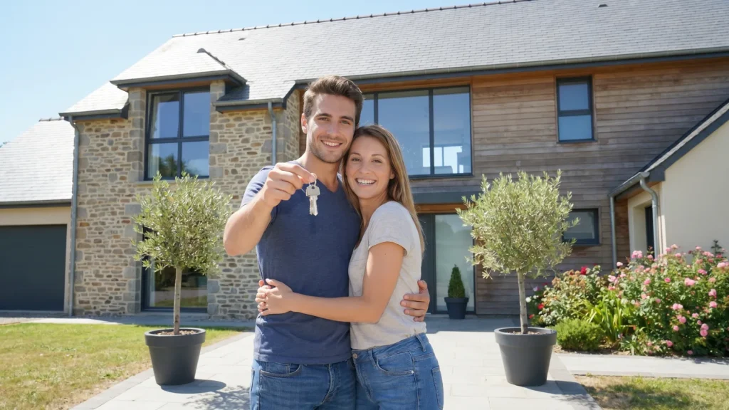 Couple tenant les clés de sa nouvelle maison