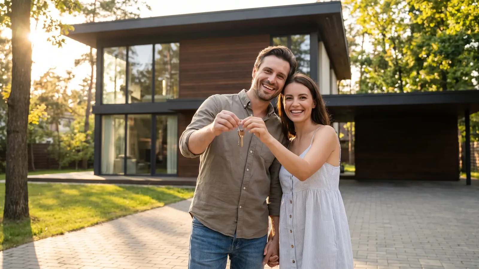 Couple tenant les clés de sa maison après un crédit à deux
