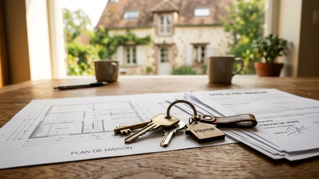 Clés de maison posées sur un dossier de prêt immobilier