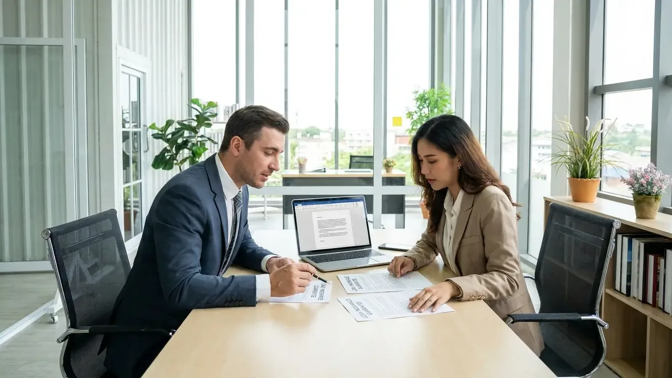 Conseiller examinant les garanties d'une assurance de prêt avec un client